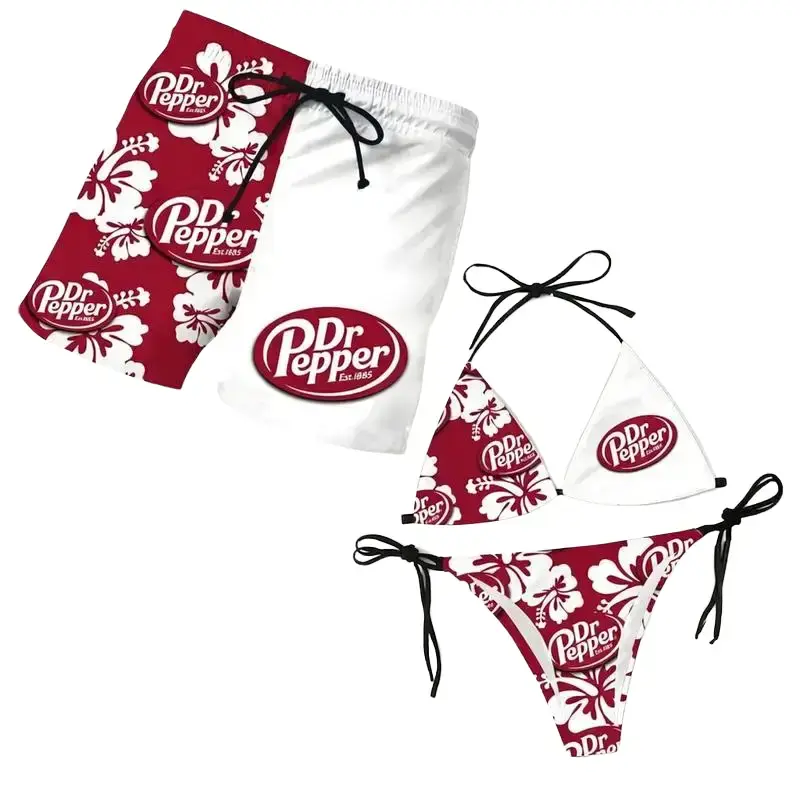 Hawaiian Shorts & Bikini Set, Full Print String Bikini & Summer Holiday Casual Hawaiian Shorts, Gift for Men Women, Perfect for Beach, Pool, Gym, Outdoor Activities Hawaiian Shorts & Bikini Set