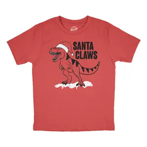 Youth Funny T Shirts Santa Claws Sarcastic Xmas Dino Graphic Novelty Tee For Kids Funny T Shirts Christmas Tops for Kid Novelty Tees for Kids Red -