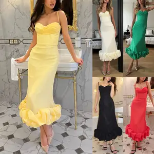 Solid Color Swing Suspender Dress Slim Fit Temperament Women's Midi Dress