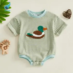 Baby Boy Romper Short Sleeve Round Neck Duck Embroidery Bodysuit Newborn Playsuit