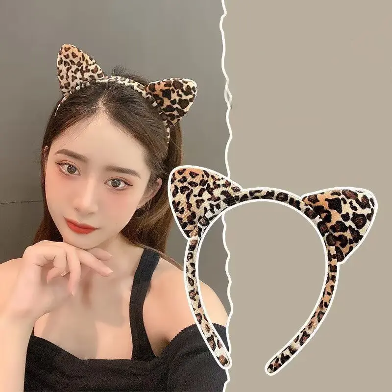 Leopard Print Cat Ear Headband, Adjustable Hair Band, Cute Animal Ear Hair Accessories for Women Girls Daily Wear