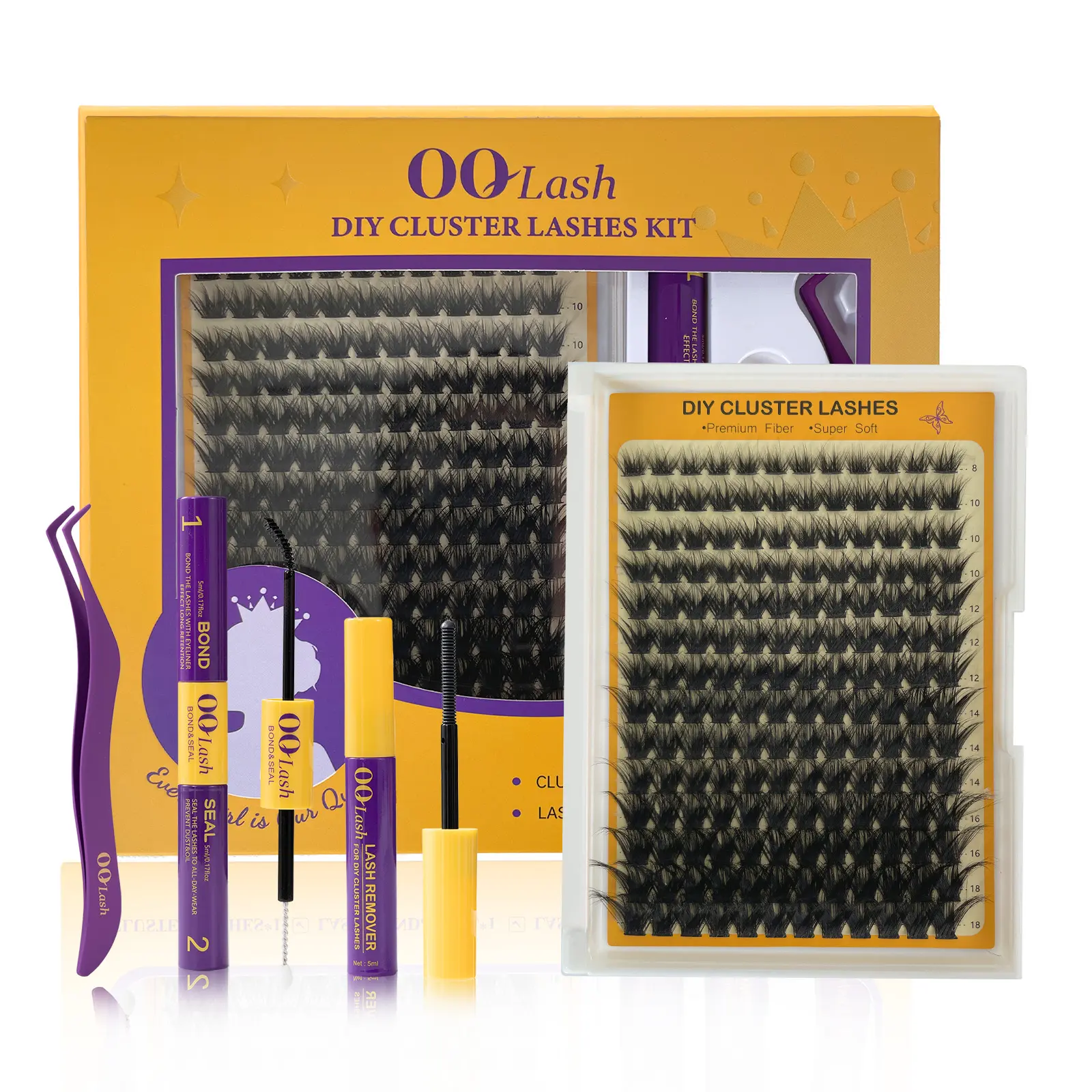 OQ Lash Fluff D Curl DIY Eyelash Extension Kit 168PCS Soft PBT Fibers Waterproof Long Lasting with Bond Seal Glue & Remover for Beginners Cosmetic