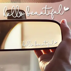 Car Rearview Mirror Sticker, Hello Beautiful Letter Pattern Car Rearview Mirror Decal, Waterproof Car Mirror Sticker, Sticker For Cars, Car Interior Accessories