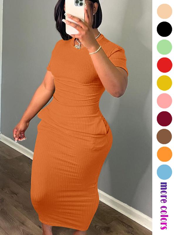 Threaded elastic solid color dress, breathable elastic multicolored party casual outing travel solid pocket long dress, solid color long dress, long dress, summer dress,