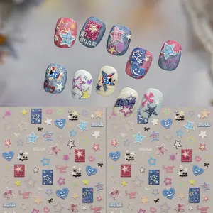 Women's Nail Art Stickers, Denim Blue Design, Butterfly Star Pattern, Glitter Finish, DIY Holiday Gift, Easy Application, Glam Pack Glitter