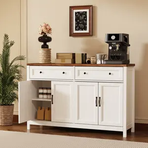 Gizoon Farmhouse Kitchen Sideboard Buffet Cabinet with Storage Wood Coffee Bar and Storage Sideboard with Drawers and Doors for Kitchen Dining Room Cupboard Furniture