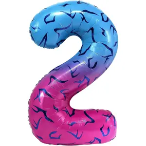 40 Inch Gradient Blue  Number 2 Balloon, Abstract Demon Wing   Foil Mylar Balloon, K-pop Inspired Aesthetic Party Decorations for 2nd Birthday, Anniversary Supplies (Number 2)