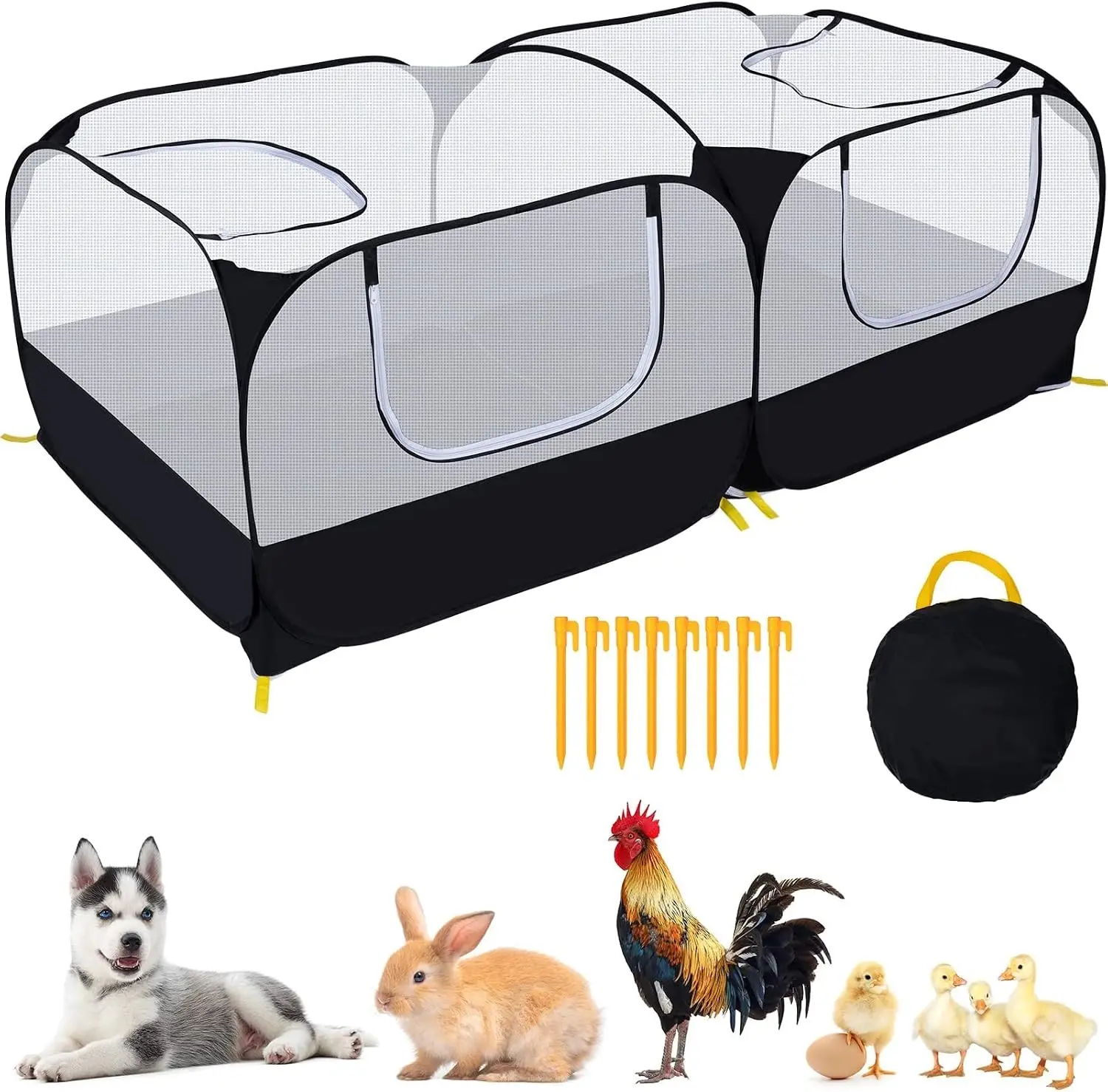 Small Animals Playpen Pet Cage Tent Large Chicken Run Coop with Detachable Bottom Breathable Transparent Mesh Walls Foldable Pet Enclosure for Puppy Kitten Rabbits Indoor Outdoor Playpen