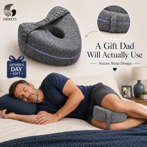 GEECO Memory Foam Knee Pillow for Side Sleepers, Heart-Shaped Between-Legs Memory Foam Cushion with Strap, Cooling Washable Cover for Hip & Back Alignment, Grey,summerwins