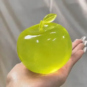 Jelly Transparent Green Apple Squishy Stress Relief Toy, Adult Hand Squeeze Fidget Toy Minimalist Office Desktop Decor Ornament