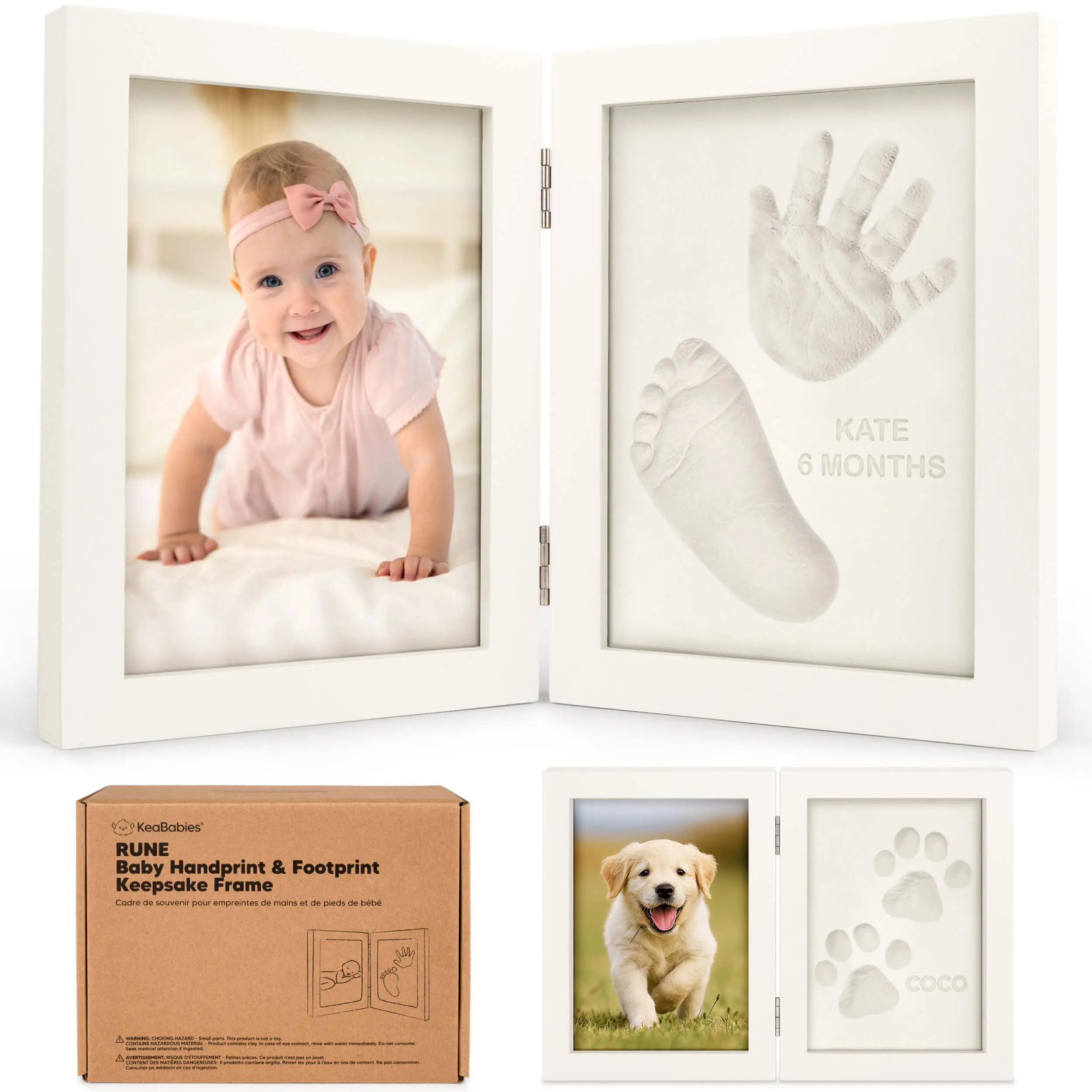 Baby Hand and Footprint Kit - Quick Dry Clay for Newborn Keepsake Feet and Handprint, Nursery Picture Frame, Cat Dog Paw Print Kit, Personalized New Mom Gifts for Baby Showers & Registry
