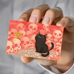 Adorable Black Cat Skull Stickers for Bank Cards, Credit Cards, Debit Cards, Transit Cards, And Room Keys
