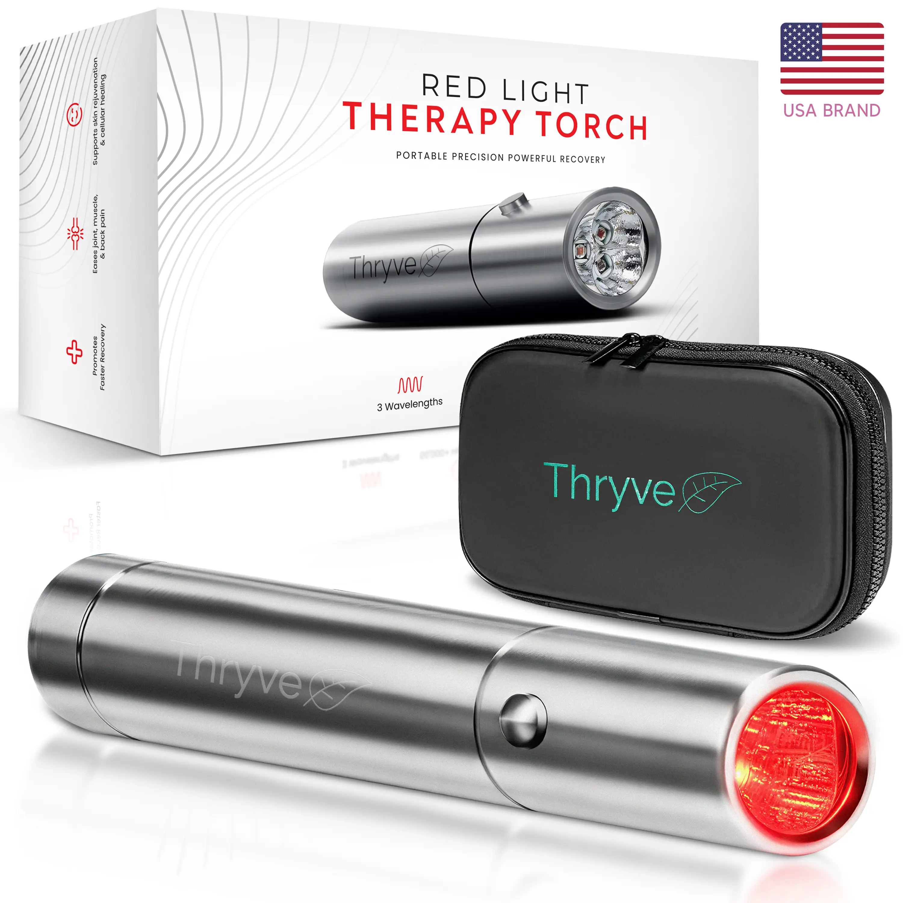 Thryve Red Light Therapy Torch, Triple Wavelength Handheld Wand for Face & Body