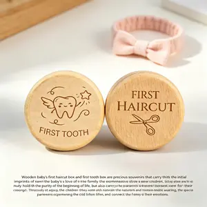 2Pcs Wooden Hair & Milk Tooth Storage Box, Round Keepsake Box for Boys & Girls, Preserve Precious Growth Memories, Sweet Souvenir Full of Parental Love and Best Wishes