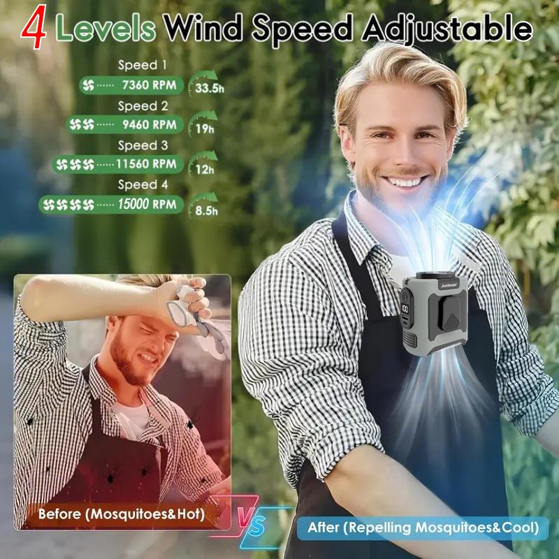 2026 Upgrade 10000mAh Portable Waist Fan Clip on Wearable Belt Personal Fan Rechargeable Battery Operated with 5 Speeds & Flashlight Neck Hands-Free 40H Cooling for Hiking, Camping & Summer Adventures, Outdoor Camping Accessories Power Bank