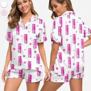 Alani Pink Slush Pajamas Set, Alani Energy Drink Sleepwear, Alani Lover Silk Loungewear, Gift For Her Womenswear Homewear