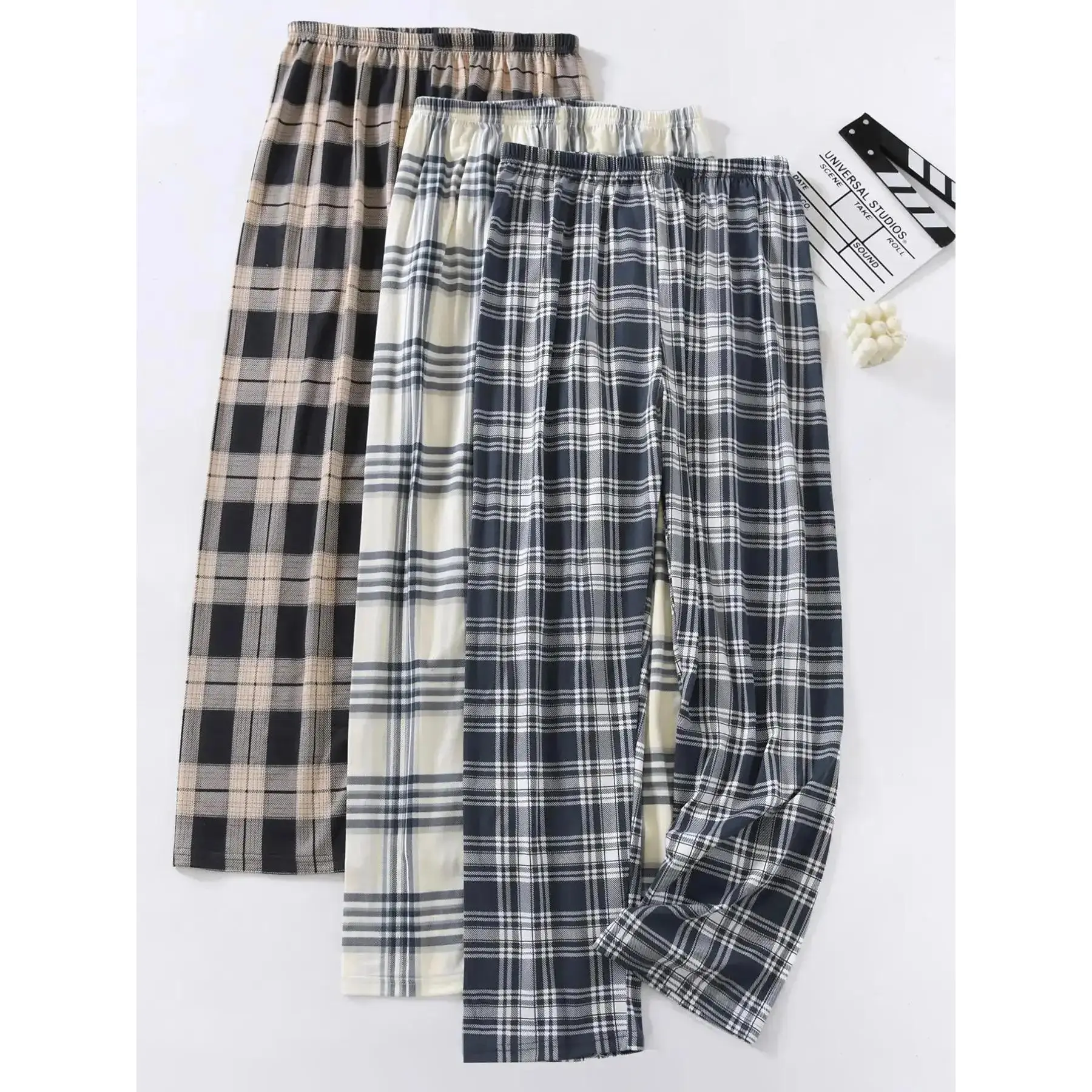 Men's Sleepwear Set, Three-Pack Comfortable Breathable Cotton Blend Plaid Checked Pajamas Pjs, Spring & Fall Essential Nightwear, Casual Soft Fabric Loungewear, ComfortWear, RelaxedStyle, ComfortStretch, classic
