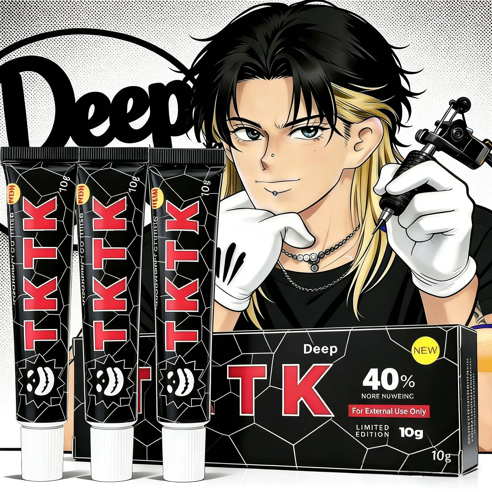 TKTK Tattoo Cream, 3-Pack Tattoo Soothing Cream, 6 - 8 Hours forTattoos, Use Before Tattooing, Waxing & Piercing | TattooNursing Extra Strength | 10g | Black Basis 40%