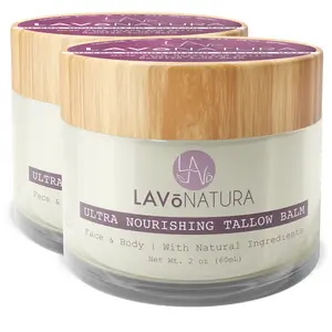 Grass-Fed Beef Tallow for Skin & Face – DUO GLOW BUNDLE AND SAVE-by LAVōNATURA | Natural Anti-Aging Moisturizer for Dry, Sensitive Skin – Promotes Healthy-Looking Skin, Unscented & Handmade in USA (2 Jars of 2 oz ea)