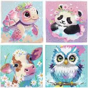 4/10 pcs Cartoon Diamond Art Set, Cute Animal DIY Diamond Painting Set, Suitable for Adult Beginners, Home Decoration