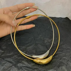 1pcs Full Body Titanium Steel Non-Fading High-End Metal Style Curved Tube Necklace Design Choker Fashion Versatile Accessory