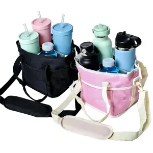 Large Family 4 Cup Insulated Drink Tote Bag, Adjustable Strap Leak-Proof Tumbler Carrier, Hands-Free Beverage Holder for Camping, Picnics, Walking & Daily Errands, Durable Outdoor Travel Essential, Great Housewarming & Festival Gift