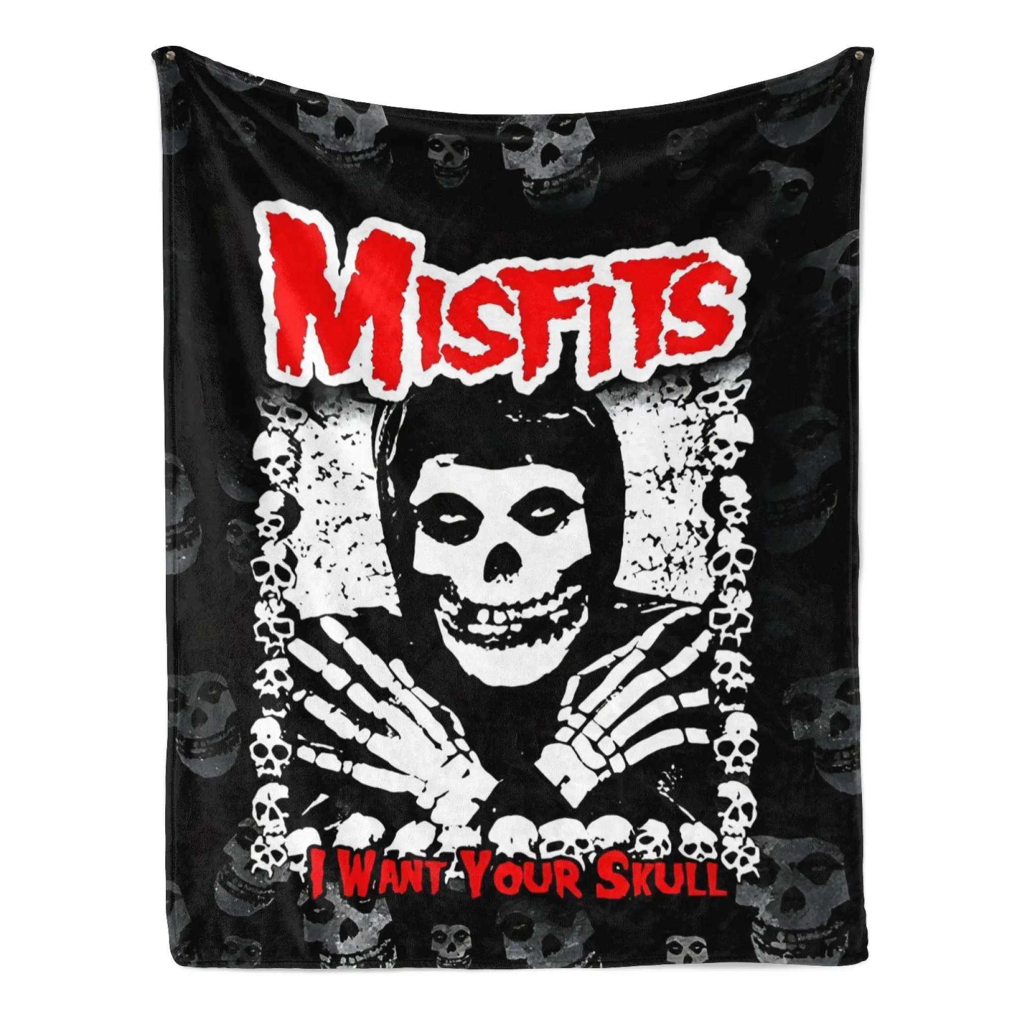 Misfits I Want Your Skull Punk Rock Flannel Blanket Vintage Horror Punk Throw with Classic Fiend Skull Art – Ultra-Soft, Cozy, Perfect for Punk Fans, Goth Decor, Band Merch Gifting, Ideal for Year-Round Snuggling & Couch Lounging.