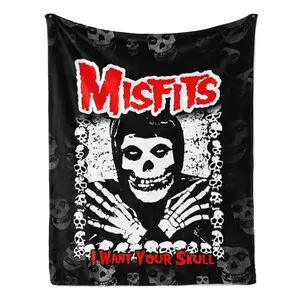 Misfits I Want Your Skull Punk Rock Flannel Blanket Vintage Horror Punk Throw with Classic Fiend Skull Art – Ultra-Soft, Cozy, Perfect for Punk Fans, Goth Decor, Band Merch Gifting, Ideal for Year-Round Snuggling & Couch Lounging.