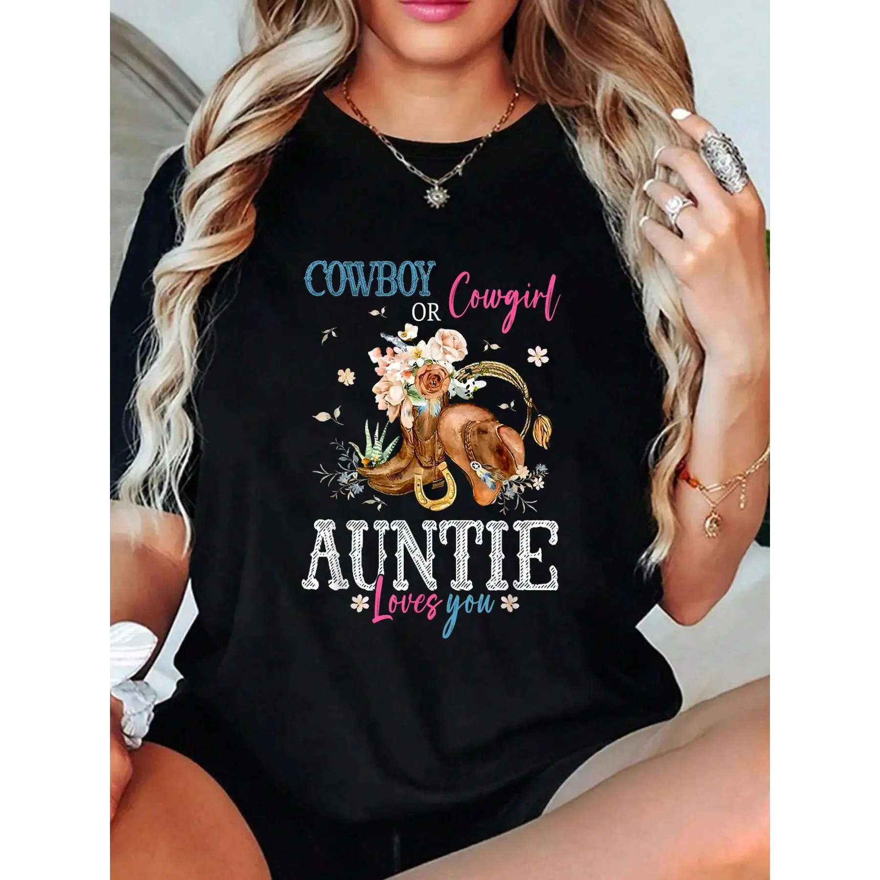 Cowboy or Cowgirl Gender Reveal Party Announcement Auntie T-Shirt