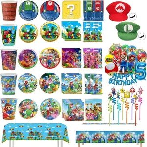 Super Bros Birthday Decoration Tableware Tablecloth Cup Plate Napkin Bag Balloon Baby Shower Super bros Party Favors Supplies