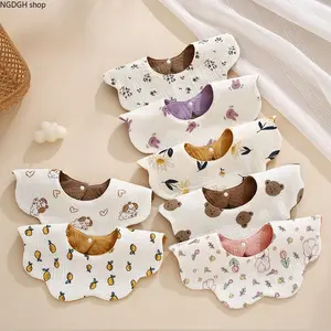 Reversible Muslin 2-Pack - Floral & Solid Print, 360° Scalloped Design, Soft Absorbent, Ideal for Daily Use & Dining, Neutral Outfit Essential Basket Addition