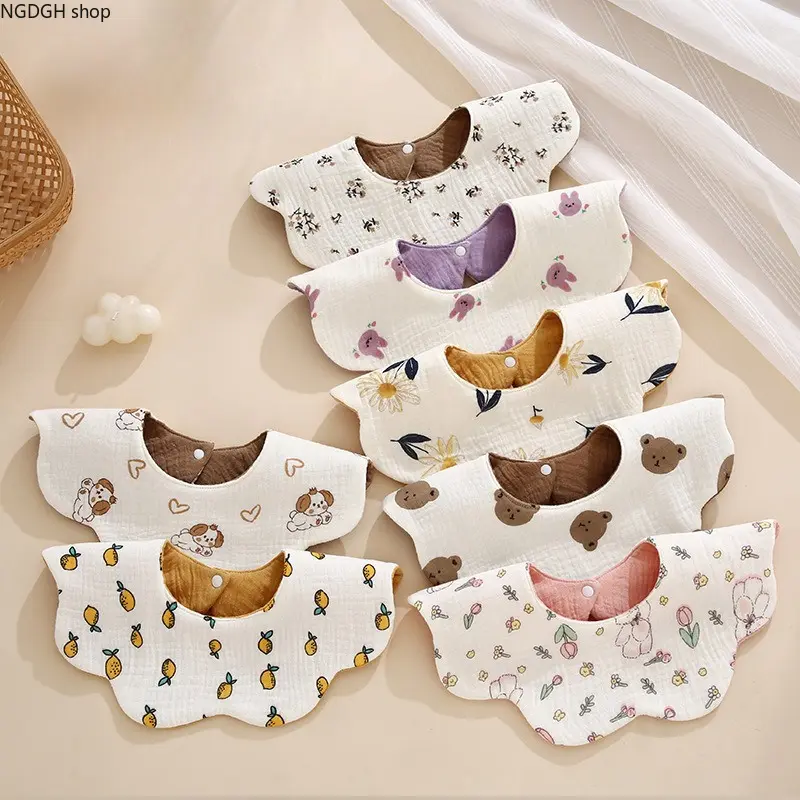 Reversible Muslin Baby Bibs 2-Pack, Neutral Floral & Solid Print, 360-Degree Scalloped Design, Super Absorbent for Daily Use, Sporty Sports Clothing Sets