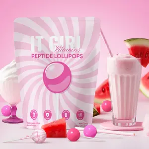 IT GIRL VITAMINS Collagen Peptides Vitamin C Lollipops for Immunity Antioxidant Skincare Women's Hair Skin & Nails Cocoa Butter Hydration Vegan Organic Pink Sugar Flavor Healthy Suckers Candy Snacks Edible Sweet Glow Plump Healthcare Colagen Natural