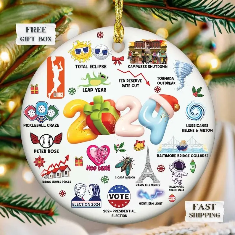 Major Notable Events Ornament, 2024 Christmas Ornament, 2024 Year in Review Ornament, Funny Cute Year to Remember Commemorative Ornament