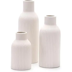BUY 1 GET 2 FREE! TOTAL 3 PIECES Beige Ceramic Vase Set | Farmhouse Decor for Pampas Grass, Home, Bathroom, Bookshelf | Mini Fridge Flower Vases hand  painted  vase decor  refresh