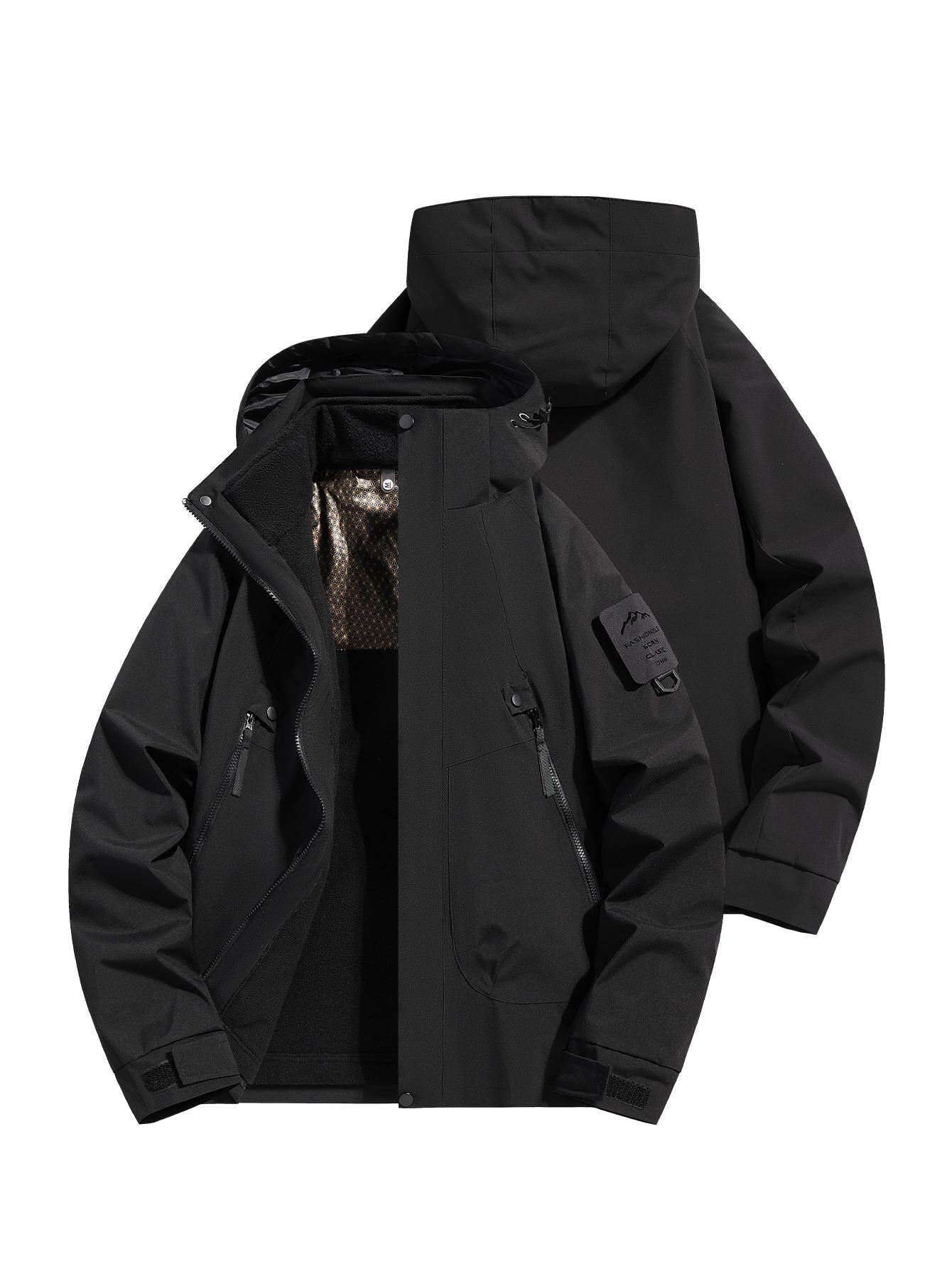 CCCMAI Men's Solid Color Waterproof Windproof Drawstring Zip-up Hoodie Jacket, Casual Long-Sleeve Outdoor Coat with Zipper Pockets, Suitable for Outdoor Activities, All-Season Men's Apparel, Menswear  Coats Jackets Tops