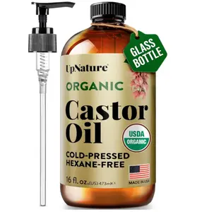 UpNature Organic Castor Oil Cold Pressed Glass Bottle 16oz - 100% Pure USDA Certified, Hexane Free - For Face, Hair & Skin
