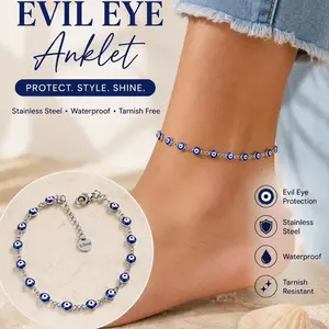 Women's Bohemian Evil Eye Beaded Anklet - Dainty Adjustable Ankle Bracelet with Protective Charm, Elegant Fashion Jewelry for Summer Beach Wear