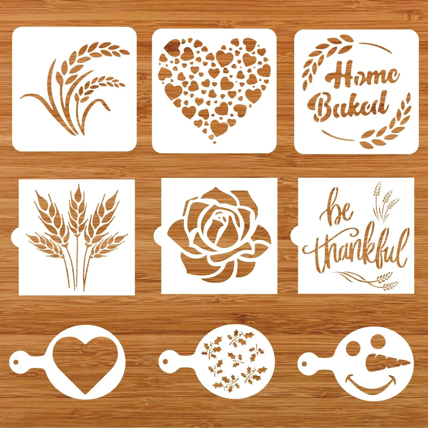9 count Bread Stencils Baking Stencil Set Cook Stencil Baking Template Bread, Cake, Coffee,Pie, or Cookie Stencils Template Mold for Decorating
