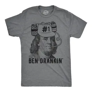 Mens Ben Drankin T shirt Funny 4th Of July Beer Drinking Patriotic USA Graphic Mens Funny T Shirts Cool Vintage Fashion T-Shirt Gift Classic Menswear Patriotic Apparel for Men Funny Beer Short Sleeve Novelty Dark Grey
