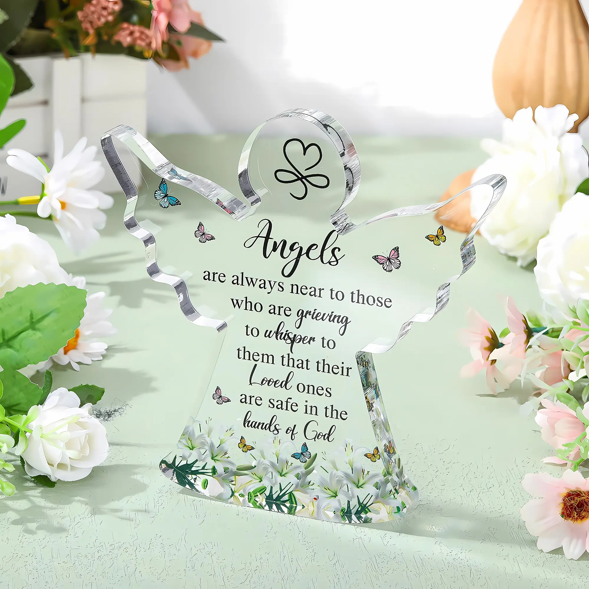 Sympathy Acrylic Angel Decorative Plaque Gift, Memorial Angels Always Near Decor Sign, Bereavement Inspirational Mini Room Home Decorations