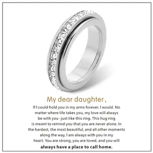 Anxiety Rings for Women and Men Titanium Steel Spinner Fidget Band Rings with Cubic Zirconia for Stress Relief and Wedding Promise Comfort Fit Size 5 to 12