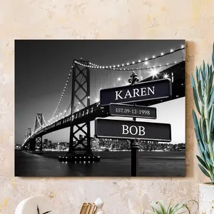 Couple's Name and Date on Street Sign,San Francisco personalized Canvas Prints Love Gift for Anniversary,Wedding,Birthday and Holidays