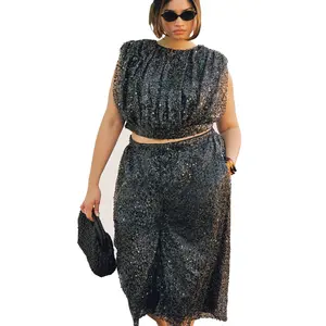 ELOQUII Women's Plus Size Sequin Pull On Wide Leg Culotte