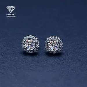 925 Silver 1-Carat White 5A CZ Round Stud Earrings, A Classic Gift For Women, Suitable For Birthdays, Valentine'S Day, Christmas, Halloween, New Year, Everyday Wear, Vacations, Parties, And Weddings; Simple And Versatile Jewelry.