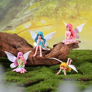 4PCS PVC Fairy Figurines Miniatures Home Decoratiion Cute Cartoon Flower Fairies for Terrarium Cake DIY Craft Miniature Scene