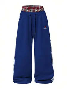 Men's Casual Street Fashion Two-Piece Sweatpants, Thick Knit Sport Pants, Elastic Waist Drawstring, Comfortable All Seasons Wear