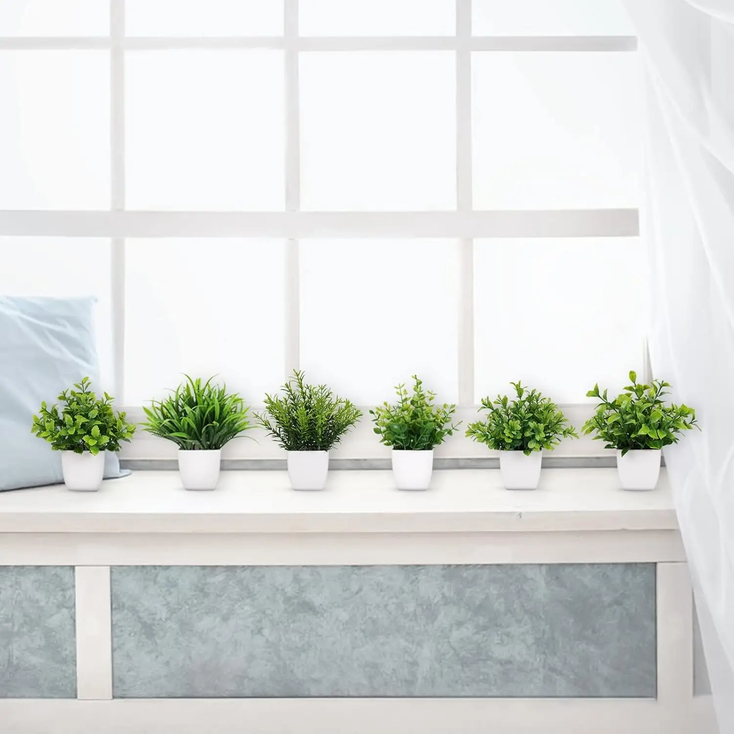 6 Pack Small Fake Plants Mini Artificial Potted Plants for Table Desk Home Bathroom Office Decor Christmas Gifts