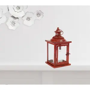 Set Of Two Red Flameless Floor Lantern Candle Holder