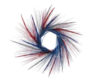 Glitzhome 24"D Patriotic Americana Tinsel and Heather Wreath